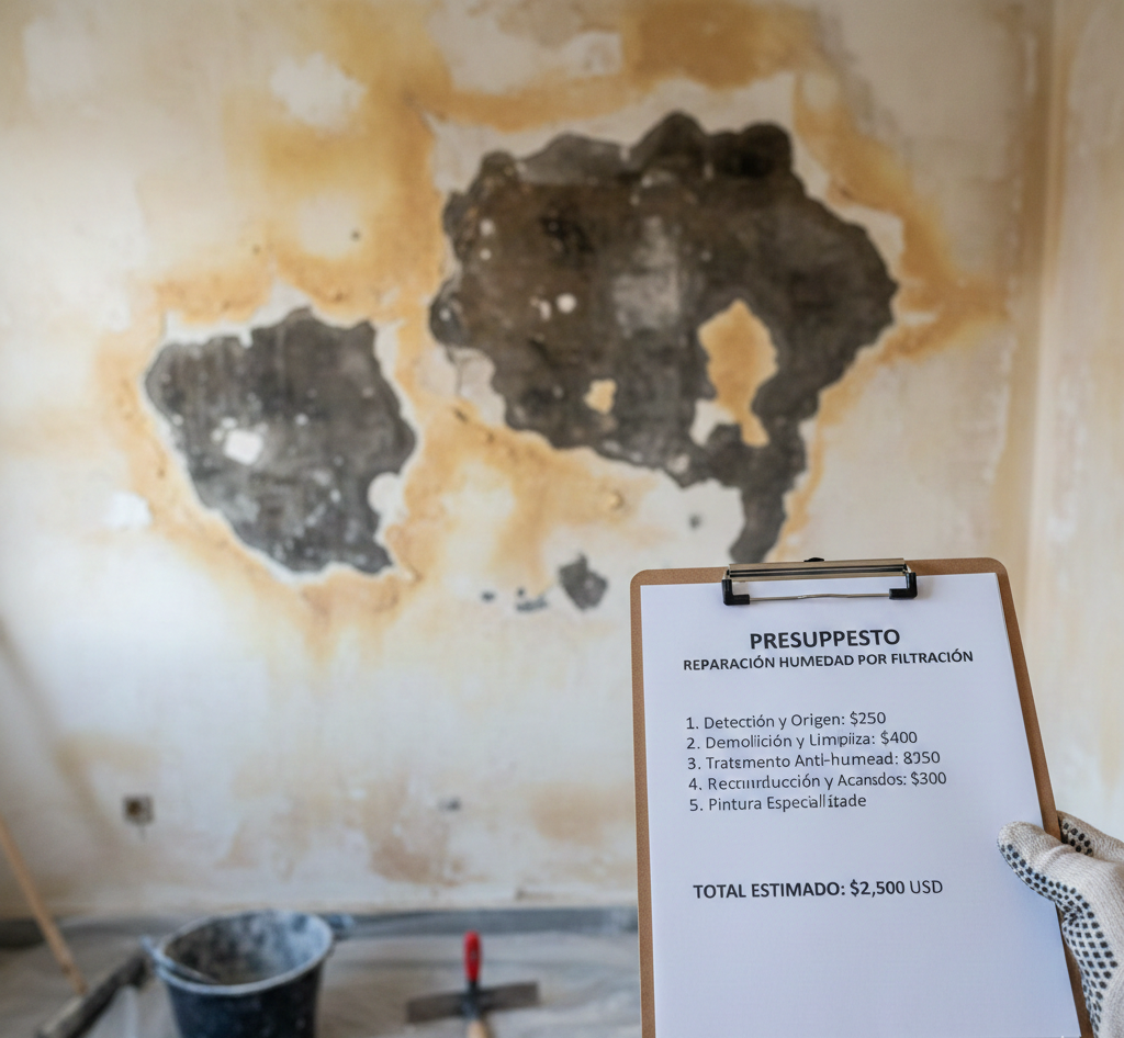 Cuánto cuesta reparar humedad por filtración: rangos orientativos según pared, techo, fachada o sótano