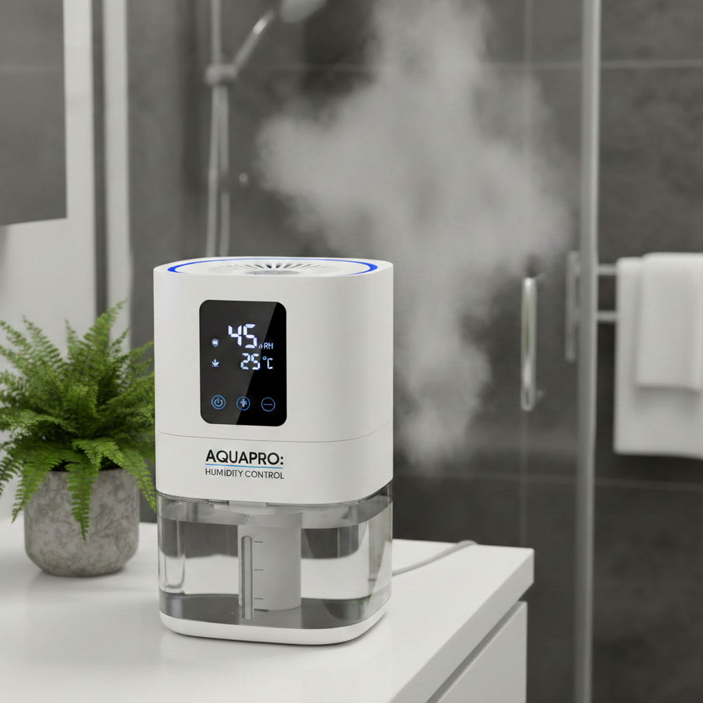 Baño pequeño con deshumidificador compacto