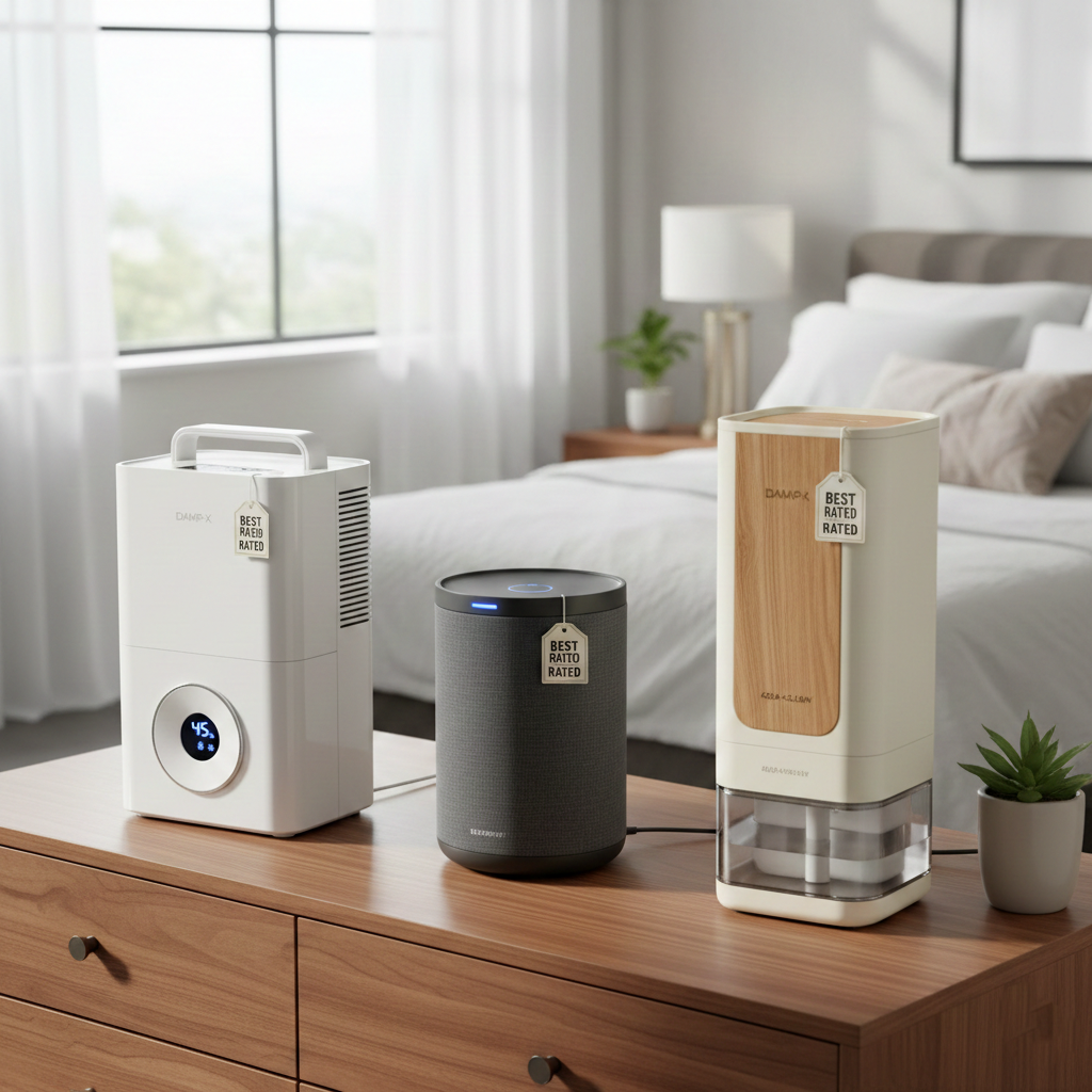 Dormitorio con deshumidificador silencioso funcionando de noche
