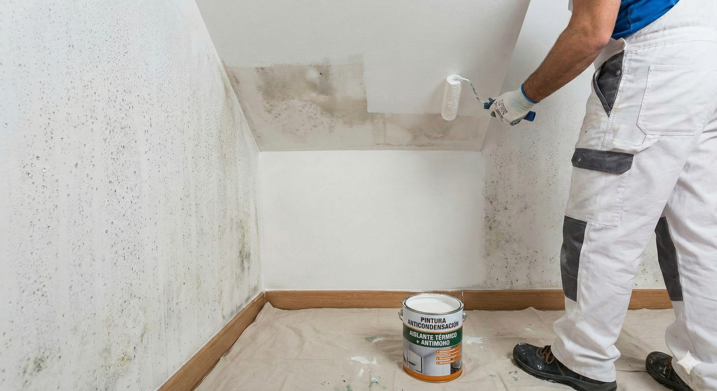 Pintura anticondensación aplicada en pared o techo para reducir humedad superficial