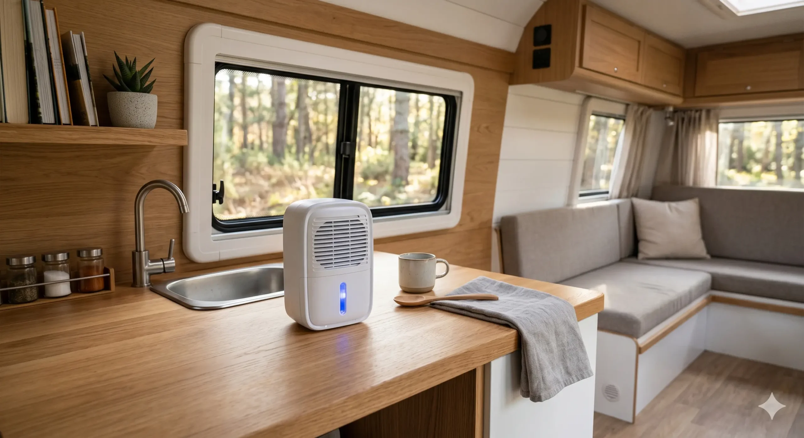 Mini deshumidificador dentro de una caravana pequeña
