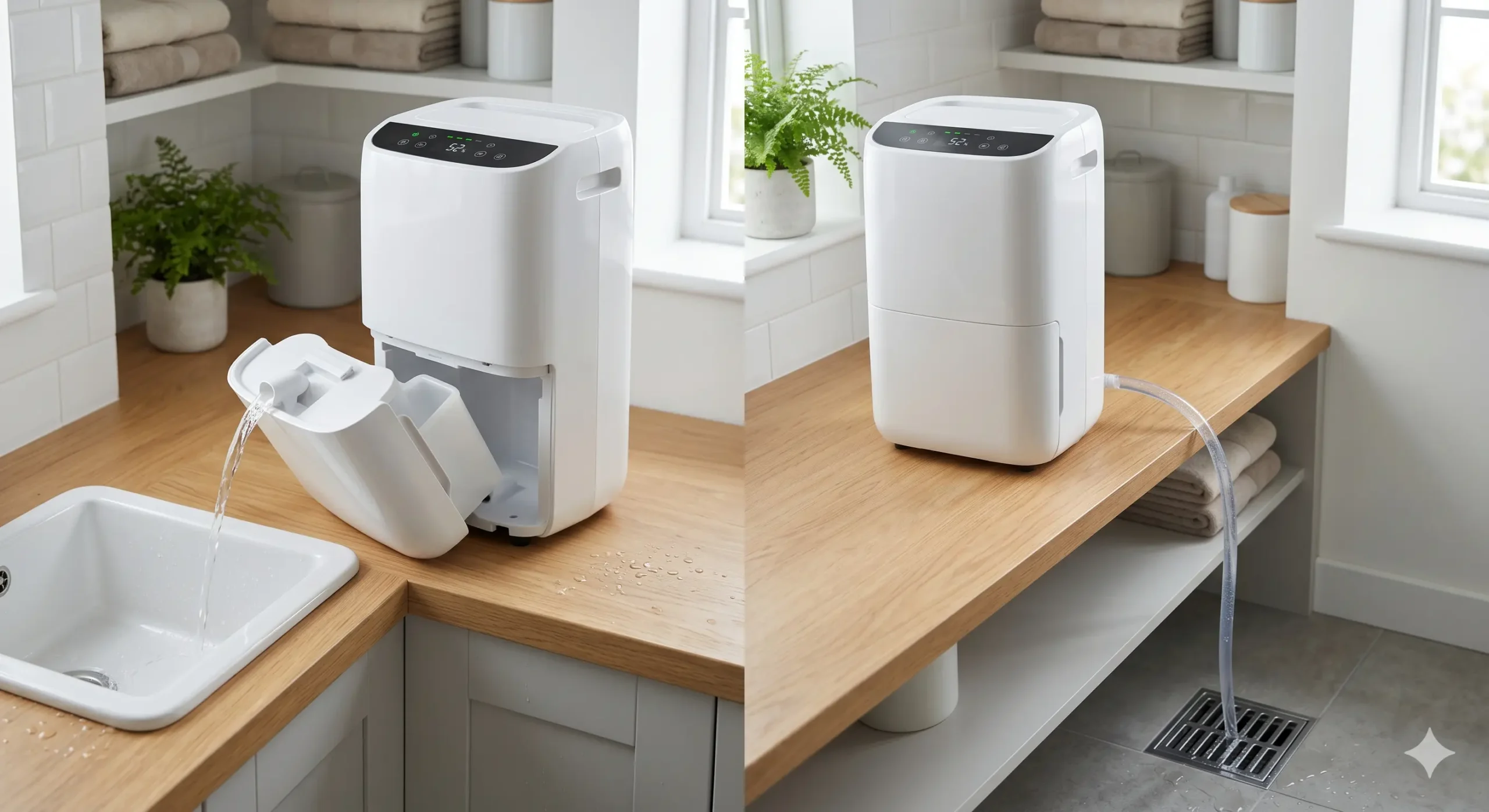 Comparación entre depósito y desagüe en un deshumidificador