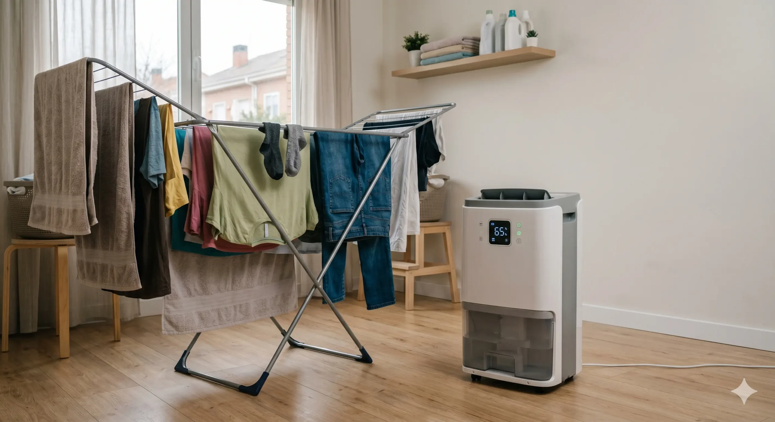 Deshumidificador usado para secar ropa en interior