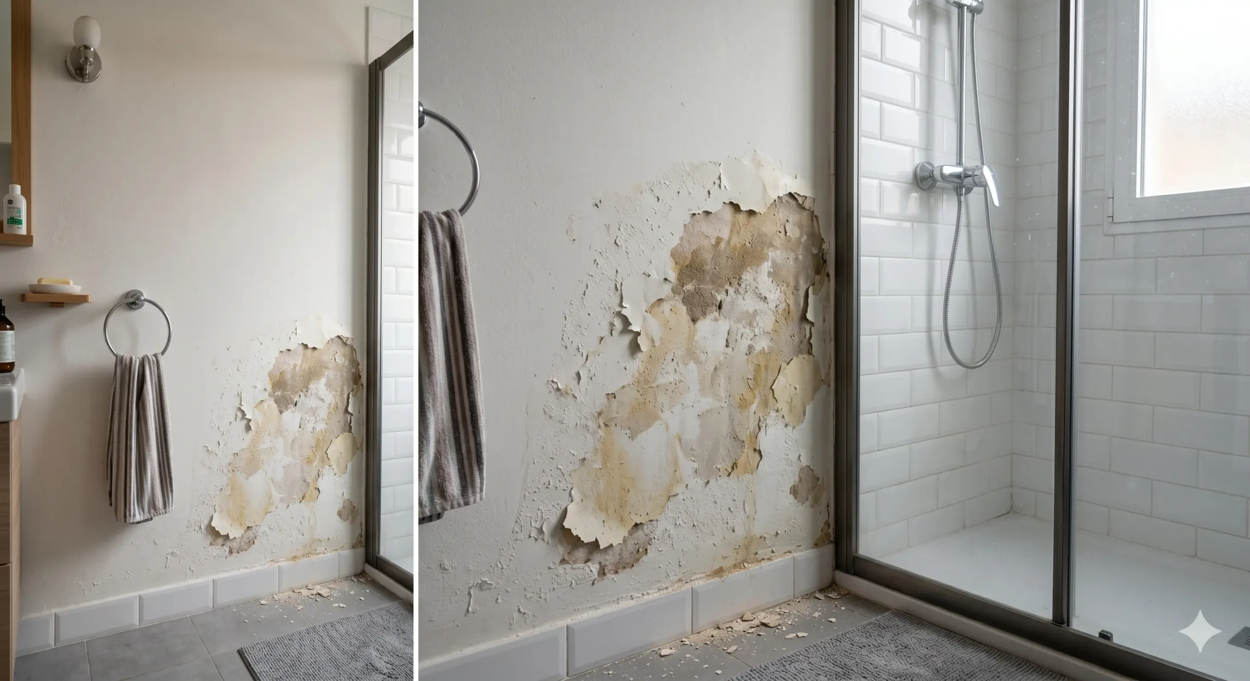 humedad en pared del baño con pintura deteriorada