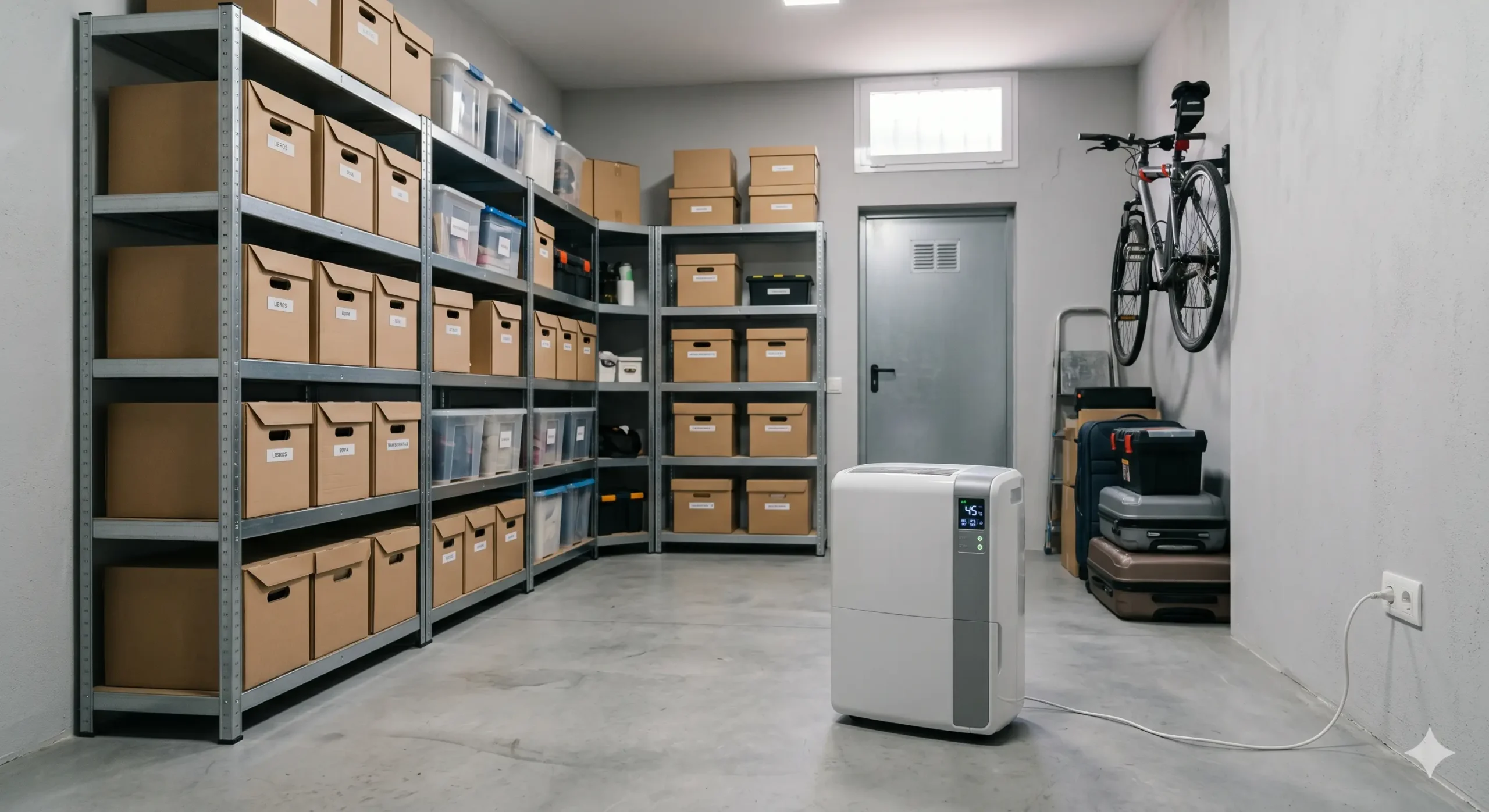 Deshumidificador colocado en un trastero