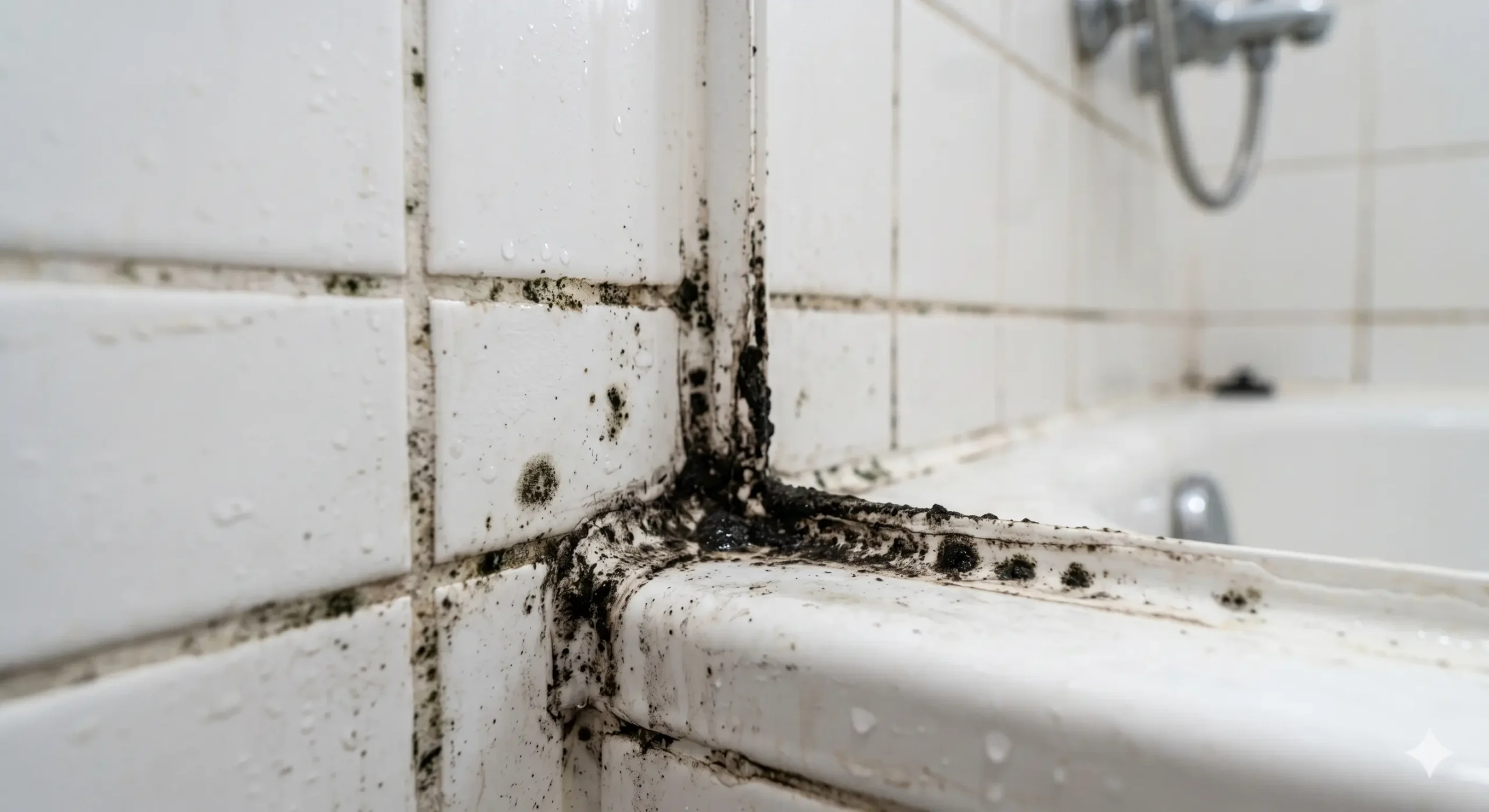 moho en juntas del baño con silicona ennegrecida
