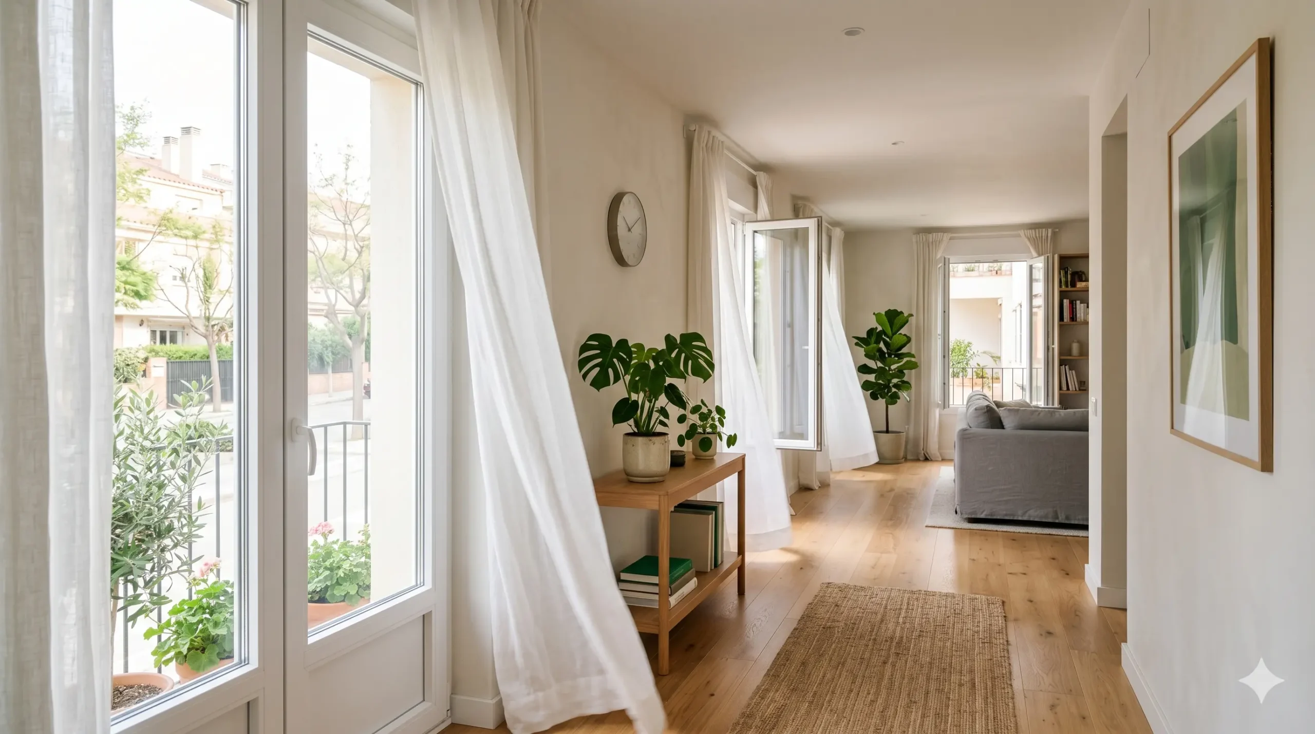 ventilación cruzada en casa con ventanas abiertas
