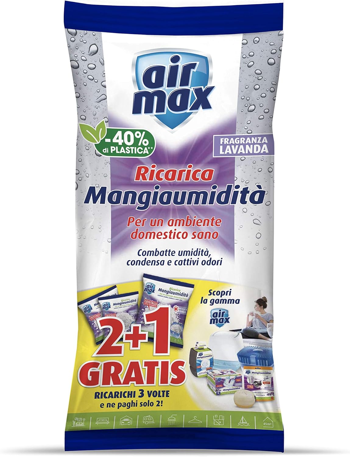 Airmax D0741, paquete de tres recambios de sales antihumedad de 450 gramos