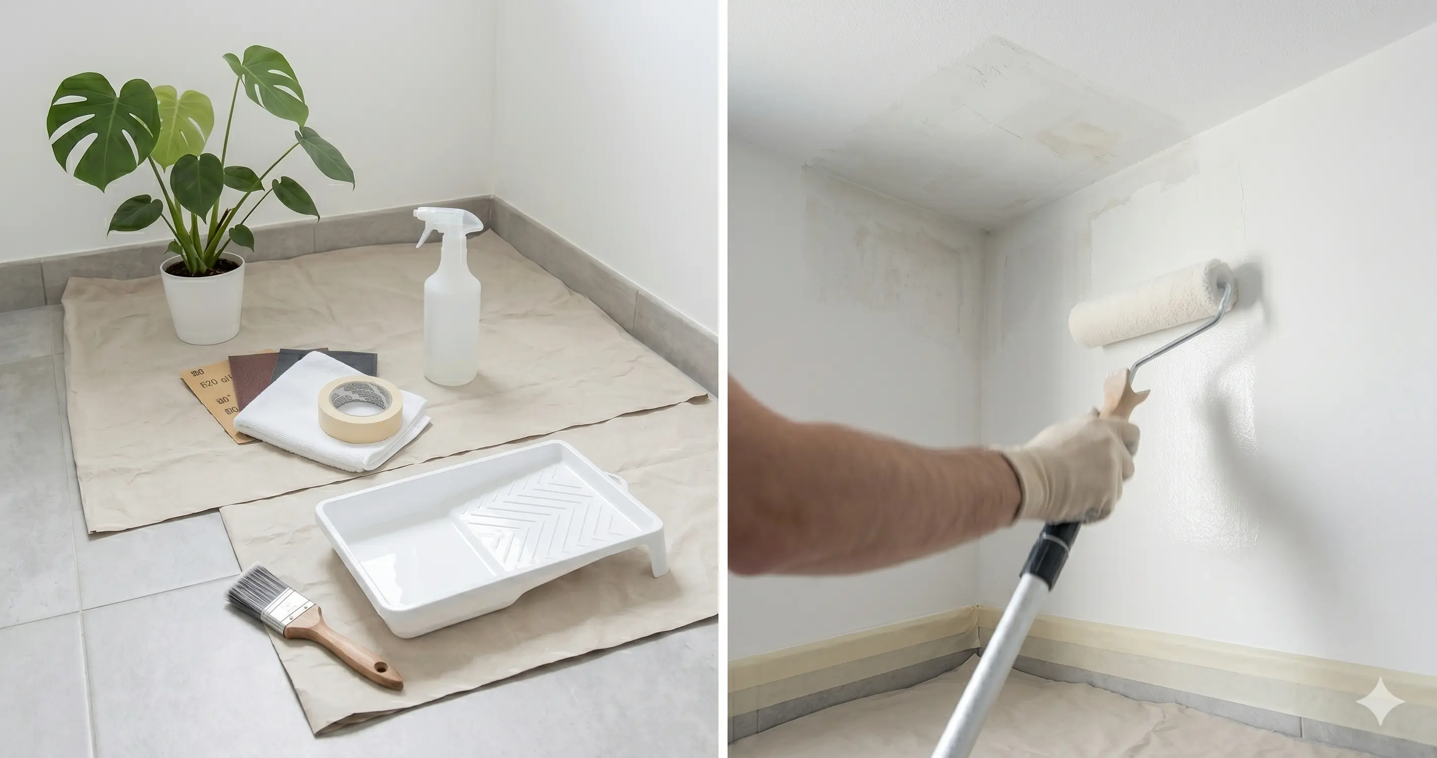 aplicar pintura antimoho despues de preparar pared con rodillo y cubeta