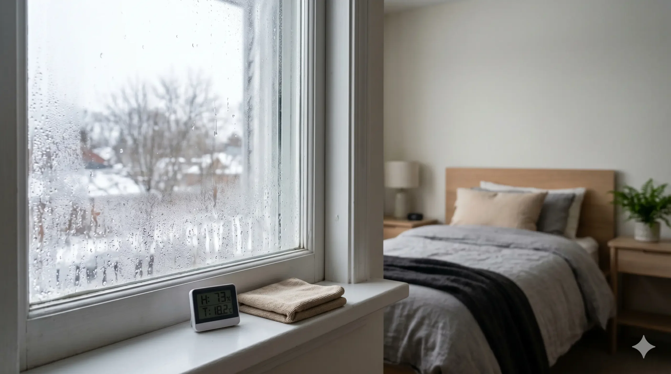 humedad en dormitorio en invierno con condensación en ventana