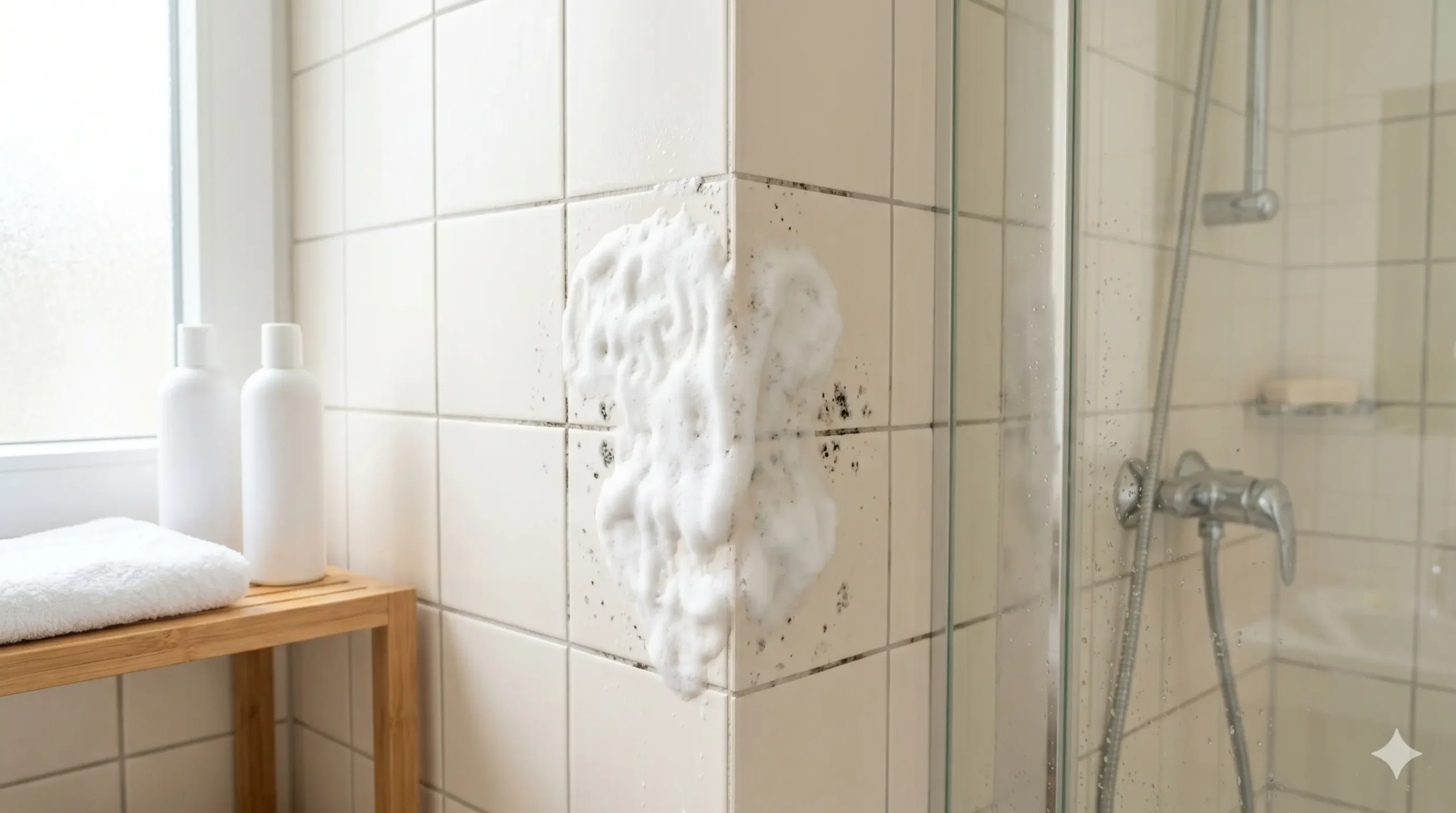 espuma antimoho sin cloro aplicada en azulejos