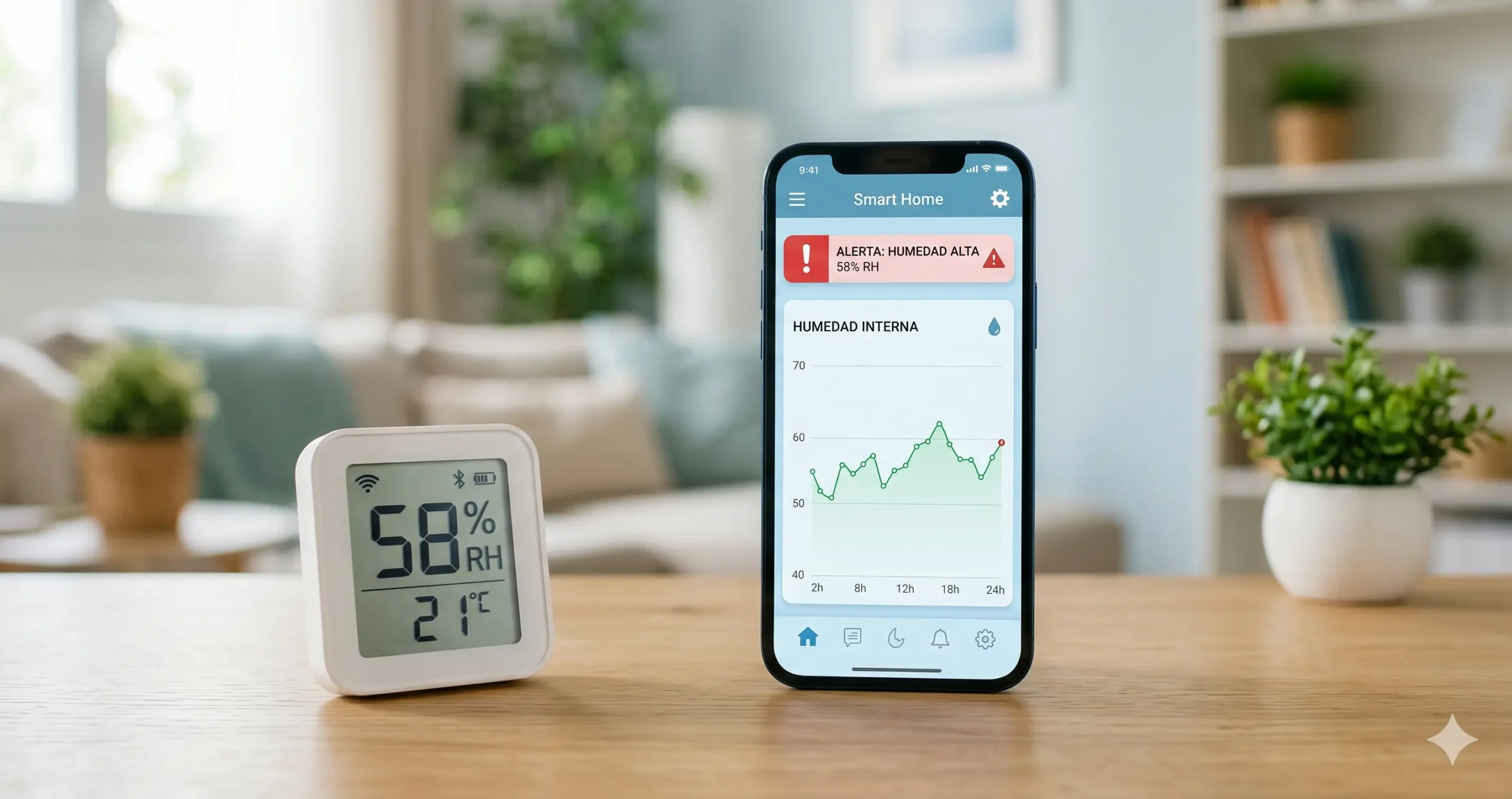 higrómetro WiFi con app y alertas para controlar la humedad desde el móvil