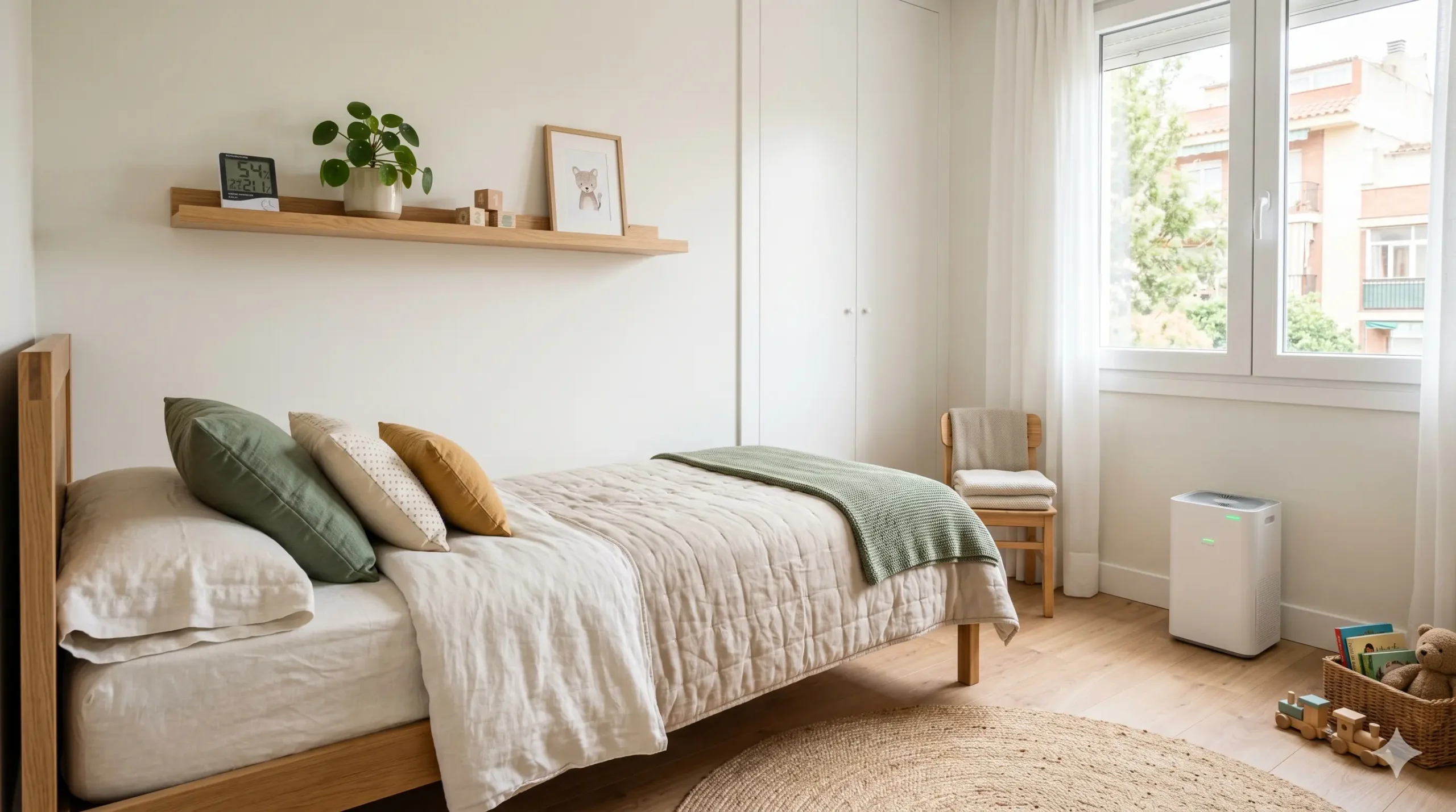 dormitorio con higrómetro para controlar la humedad al dormir