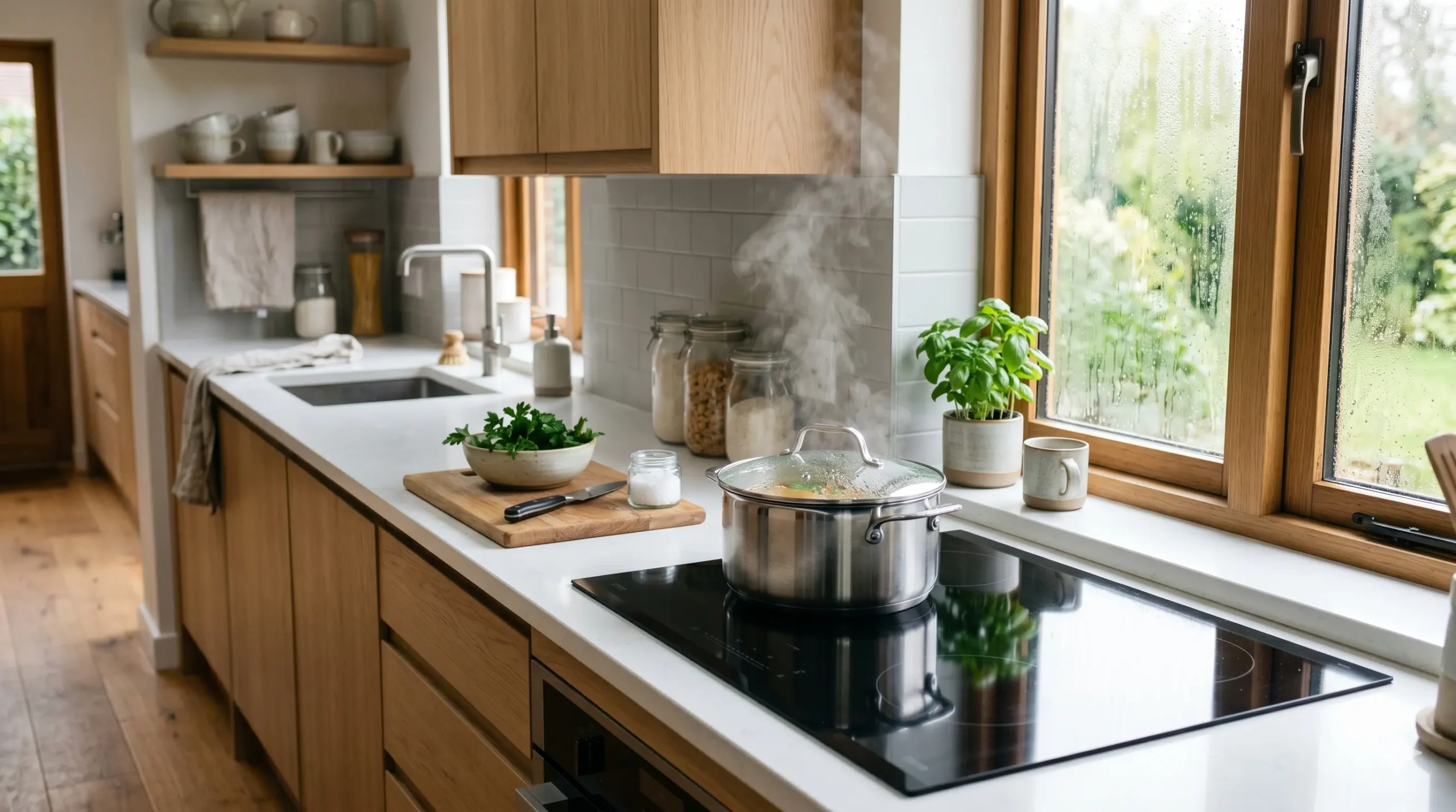 humedad en cocina por vapor y condensación en ventana