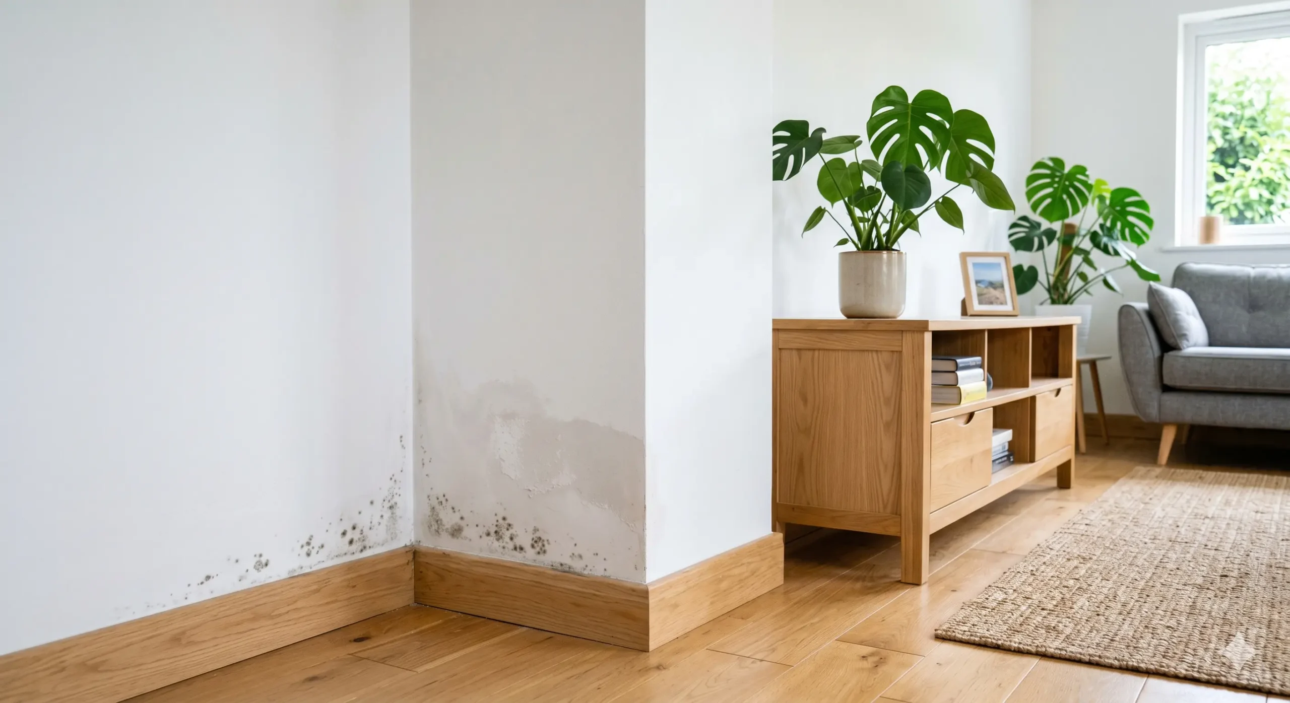 moho en casa en pared interior con humedad visible