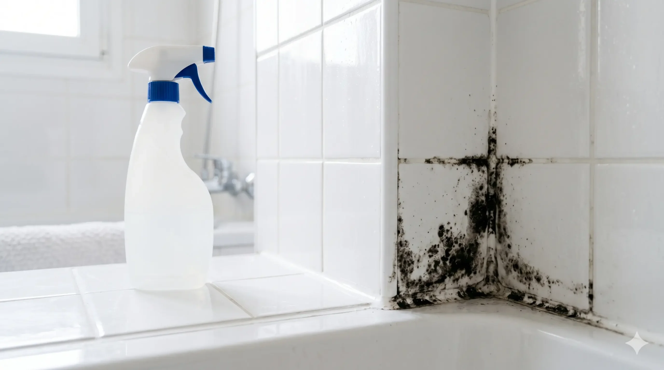 spray antimoho para baño con azulejos y zonas con moho