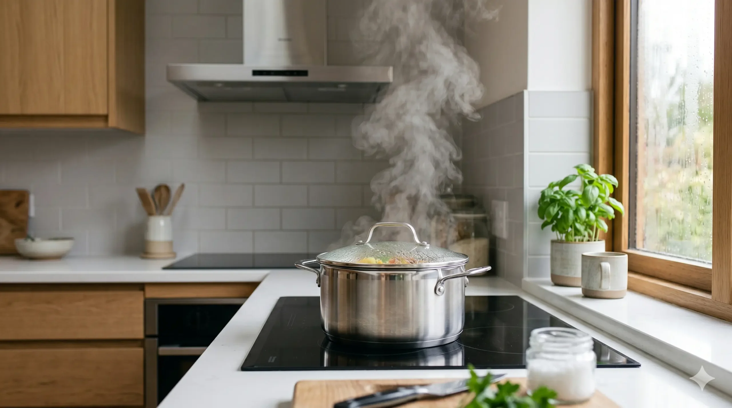 vapor al cocinar causando humedad en paredes de la cocina