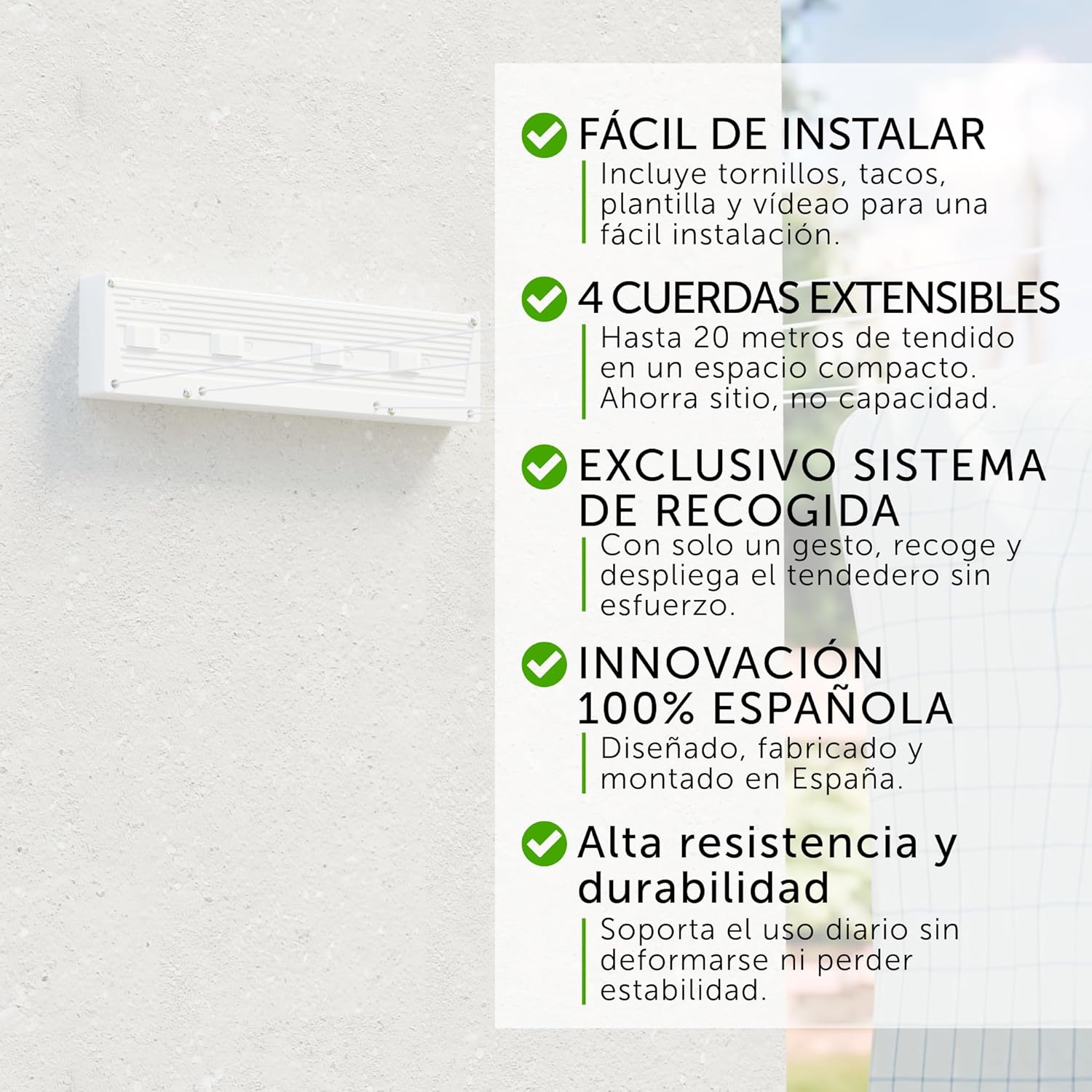 Cuncial TZ-S-4 tendedero automático de pared con cuatro cuerdas